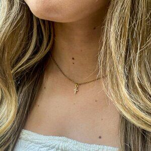 Tiny Cross Pave CZ Charm Pendant Necklace Classic Minimalist Sparkling NWT